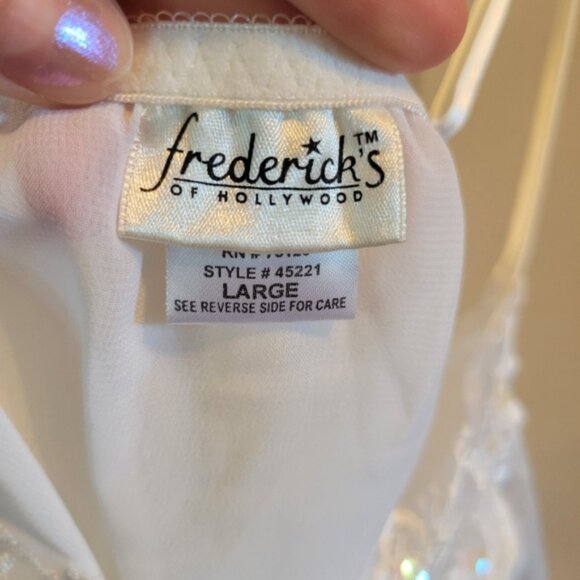 Fredrick's Of Hollywood White Lace Trim Sequins Chemise - Picture 5 of 6
